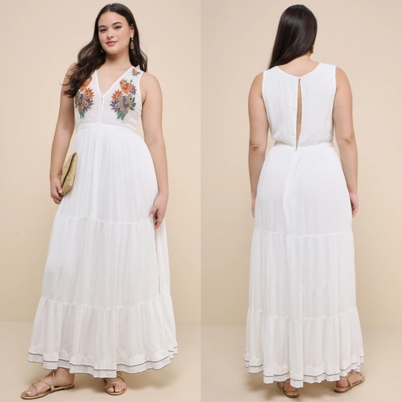 Lulus Tickets To Paradise White Embroidered Maxi Dress L Vacation Beach Party - Picture 1 of 12